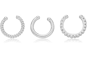 VOLLGUFEN 3 Pezzi Ear Cuff in Argento Orecchini Donne Ragazze Uomini Orecchini Finti Non Trafitti Orecchini A Cerchio Piccolo Polsino Dell'orecchio Argento
