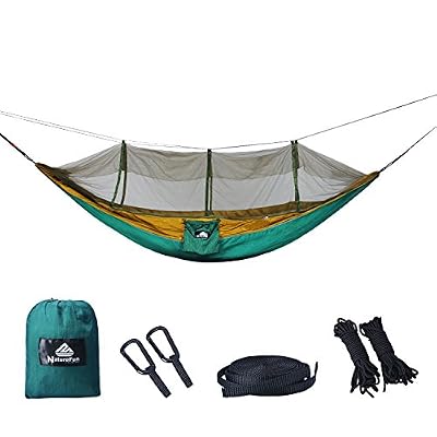 NatureFun Hamac ultra-léger de voyage Camping | 300 kg Capacité de charge,(275 x 140 cm) respirante, nylon à parachute à séchage rapide | 2 x Mousquetons de qualités,4 x sangles de nylon Inclus | Pour jardin d'interieur/extérieur | Garantie 100% sa…