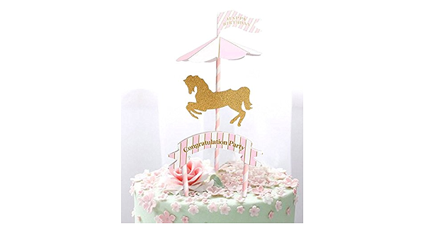 1piece Carrousel Fete D Anniversaire Decoration Enfants Cheval Gateau Drapeau Baby Shower Amazon Fr Cuisine Et Maison