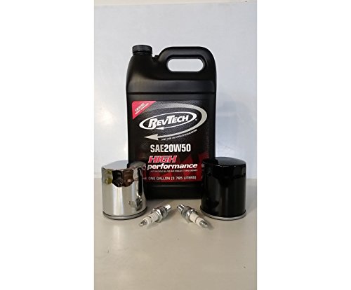 Custom Chrome Kit Tagliando per Harley Davidson TWIN CAM dal 1999 al 2017 (Olio motore RevTech, Filtro Olio MCS, Candele Champion) (FILTRO CROMATO)