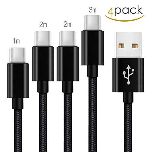 Cable Chargeur Sony xperia XA1 XA1 Ultra XZ1 XZ1 Compact L1 XZ XZ Premium Cable Chargeur Samsung Galaxy A3 A5 A7 2017 Charge Rapide Cable Cordon USB Type C en Nylon Tress   1m 2m 3m pour Sony Xperia xz2 compact xz2 xa2 XA2 ultra XA1 Plus XZS X Compact XZ Compact L2 LG SE G7 G5 V30 Plus G6 G6 plus V30S Nexus 6 Nexus 5x s -Noir 4PACK
