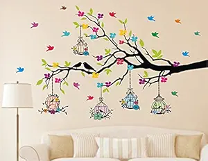 Heaven Decors PVC Vinyl Tree And Flowers Wall Sticker, 49.99 x 0.39 x 31.49 inches, Multicolour