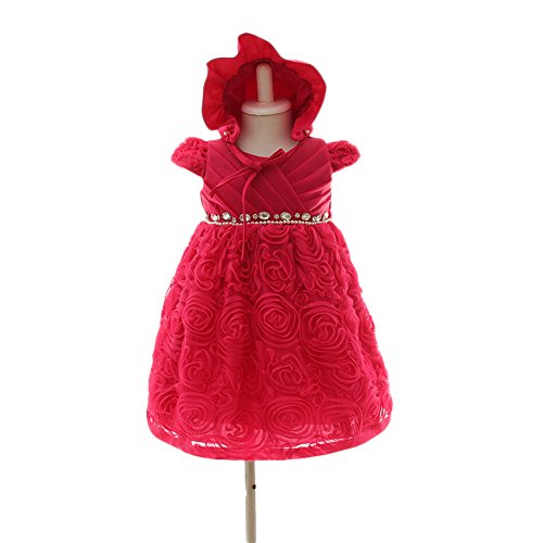 Wawoo®Infant Christening Gowns Toddler Baby Girls Birthday Dress Pure Cotton Lined Clothes Princess Party Dress with Pink Bowknot for Baby 0-24 Month
