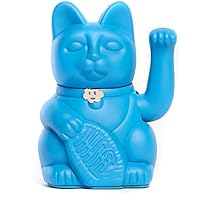 Lucky Cat. Der klassische Glücksbringer in winkender Katzengestallt oder Maneki-Neko in fröhlichen Farben. BLAU: Die Erfüllung der Träume (Seien Sie vorsichtig, was Sie fragen). 12x9x18cm