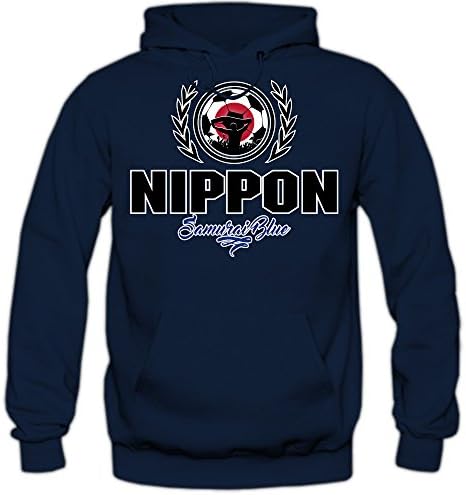 Shirt Happenz Football Japan V2 Hoody | Men | Soccer | National Team | Nippon | Blue Samurai | Sweater | Jumper | Jersey, Colour:Dark Blue (Navy);Size:Small