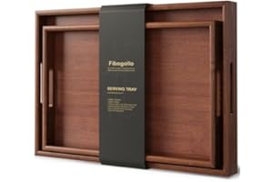 Fibogollo Bamboo Set of 2 Serving Tray with Handles,Decorative Trays Platter,Breakfast Tray in Bed,Food Drinks Trays for Eating,Working,Storing(Brown)