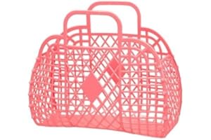 ViLLex Cestino per la Spesa in plastica Verdure, con Manico, Borsa in Rete di plastica gelatinosa, Borsa Spiaggia Ragazza retrò, Le Donne, ottime Vacanze, Shopping (Rosso)