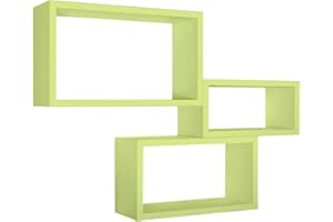 MODULARREDO | Set di 3 Mensole da Muro, Libreria Sospesa, Scaffale Parete, Verde, 45x27x15.5 cm, 40x22x15.5 cm e 35x17x15.5 cm, Kit Tasselli Incluso - Made in Italy