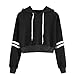 Produktbild Mädchen Hoodie Teenager Damen Kapuzen Pullover Streifen Langarm Hoodies Tunnelzug Mode Frauen Baumwolle Sweatshirt Jumper Crop Tops (Schwarz, S)