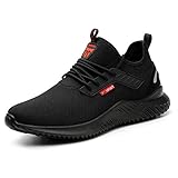 YISIQ Chaussures de Sécurité Homme Femmes Chaussures de Travail Embout Acier Protection Ultra légère et Indestructible Respirant Basket Securite Unisexes, 01 Noir, 42 EU