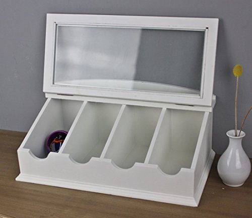 elbmöbel Besteck-Kasten mit Glasdeckel Holz, weiß, Kapselspender für viele Kapseln - 4