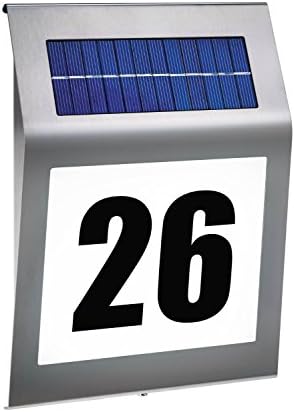 LED House Address Number Doorplate Solar Power Light Super Bright White Illumination Stainless Steel Garden Outdoor Wall Patio Light Lamp