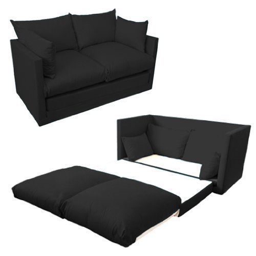 Comfortable Black Childrens Kids 100% Cotton Drill 2 Seater Sofa Bed, Easy Pull-out Conversion. From Sofa to Bed in Seconds.