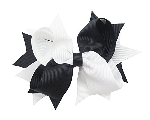 PrettyBoutique 5.5 Inches Girls 2 Colours Large Grosgrain Hair Bow Alligator Clip (White/Black)
