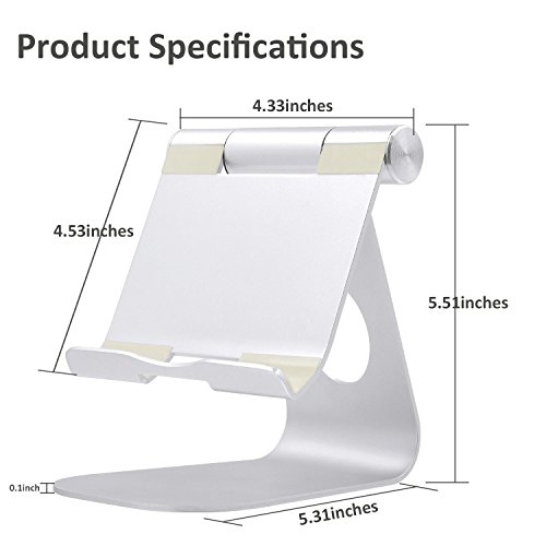 Verstellbare iPad Handy Halterung, Tonyhoney 270 ° Drehbares Phone Dock Smartphones Ständer,Tisch Halterung für Tablets, E-Reader und Smartphones wie iPhone 7 / iPad , Samsung, Huawei,Sony usw–Aluminium Halterung in Silber - 5