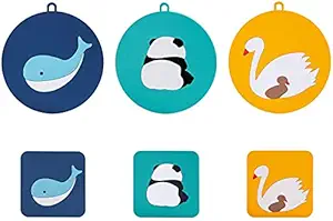 KITOOL 6 PCs Silicone Kids Place-mat Cute Cartoon Animals Coaster Heat Resistant Kitchen Dining Home Table Mats for Kitchen,Hotel,Restaurant,bar,Cafe 15 cm and 8.5 cm ( Big 3 Small 3 = 6 )