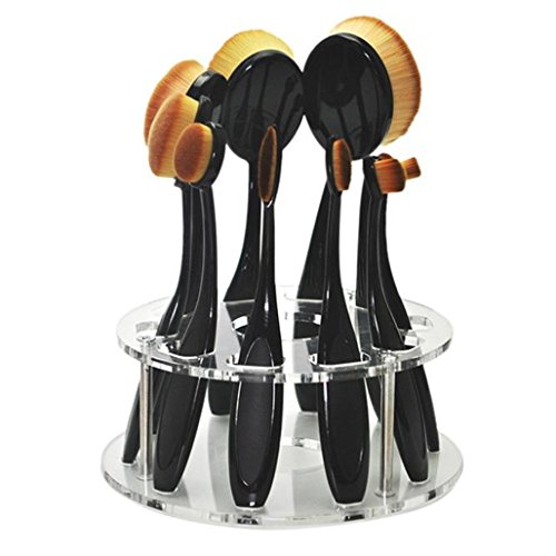 Tonsee 10 Hole Oval Makeup Brush Holder Drying Rack Organizer Cosmetic Shelf Tool (Transparent)