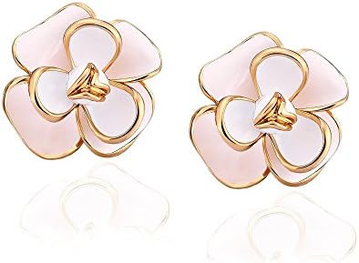 Emma plaquè Flesh Gioielli Women 'S Earrings – Yellow Gold Flower Bud Enamelled Pink