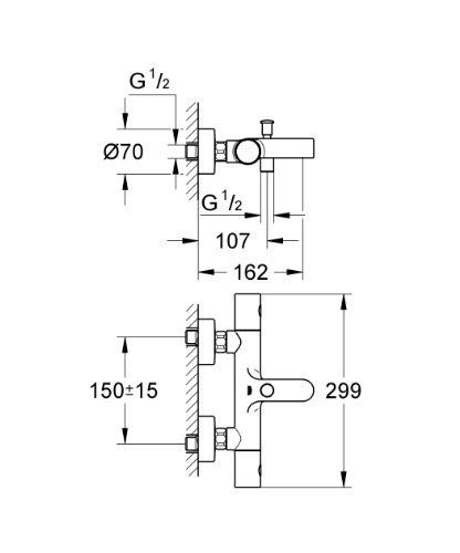 GROHE Grohtherm 1000 Cosmopolitan Thermostat-Wannenbatterie 34215000 - 2