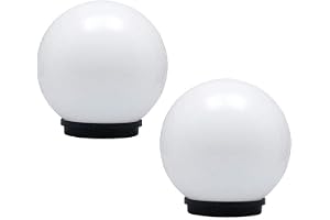 Keyplus 10 Inch Round Globe Gate Light for Main Gate Pillar, White Plastic Outdoor Garden Lamp, (Bulb Not Included) Pack of 2