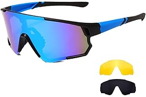 Long Keeper Gafas Ciclismo Hombres Mujeres Gafas de Sol Deportivas Polarizadas Gafas Bicicleta con 3 Lentes Intercambiables para Corriendo MTB