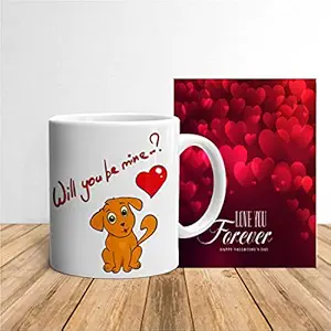 Kesri Gifts Will You Be Mine Printed Coffee Mug (350 Ml) with Valentines Day Greeting Card - Valentine Day Gift for Girlfriend, Boyfriend , Husband and Wife(VD22-175)