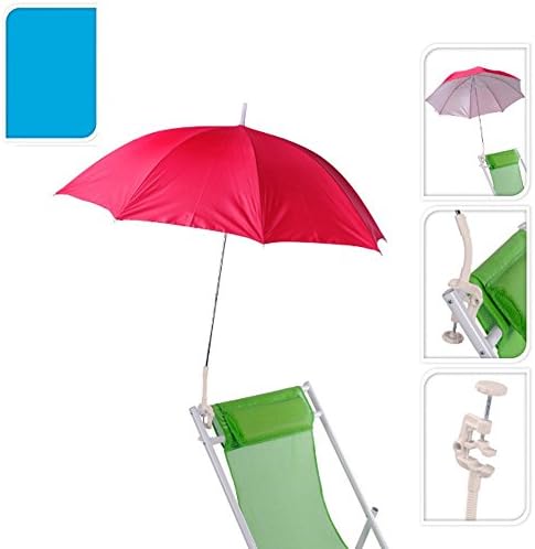 Clip On Chair Parasol Umbrella By Pro Beach - UV Sun Rays Protection - Lightweight & Portable Shade Umbrella For Deckchairs, Loungers & Tables - Universal, Flexible Neck Screw On Design - 4 Colours Blue x 4 Pack