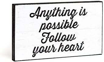Chickidee Homeware Anything Is Possible Follow Your Heart Plaque, Wood, White, 24.5 x 14 x 2.5 cm