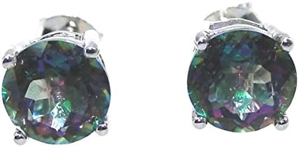 Round Mystic Rainbow Topaz Women Stud Earring