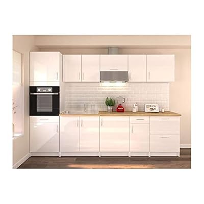 Générique Obi Cuisine Complete l 300 cm avec Colonne - Blanc laqué Brillant