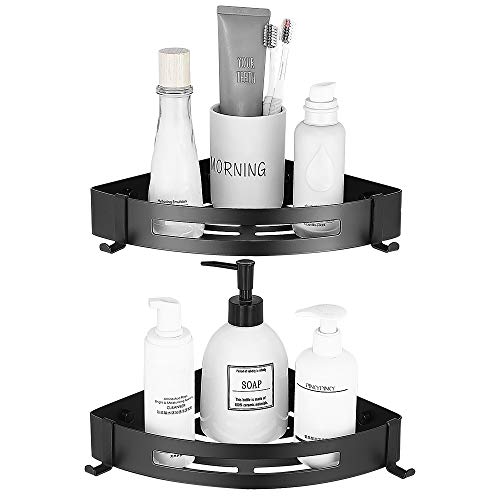 GERUIKE Estanteria Baño Sin Necesidad de Taladrar Baño Estante Autoadhesivo Cesta de Ducha Prevención de Herrumbre Baño Esquina para Ducha Inoxidable 2 Niveles Negro