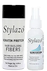 Stylazo Hair Volumizer Fiber For Damaged Hair 28Gram Black With 50ml Hair Hold Spray (50 ml) Hair Loss Concealer (Natural Black)