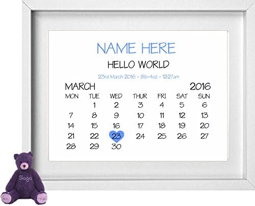 Nursery Picture New Born Baby Boy Calander Personalised, Name, Date, Weight, Time