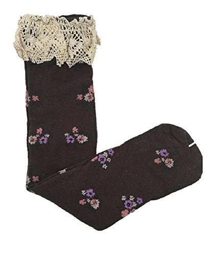 CL0443 Lace Floral Girl Knee Socks,Fit 1-8 Years Old Girl 1 Piece (Brown Color)