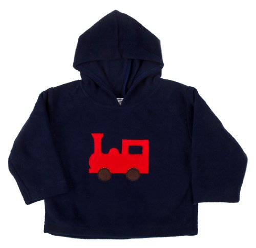 FHA201N CozyBear Navy Fleece Hoody Top with Fun Train - age 3 to 4 years