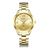Man-hj Damen Wasserdichte Quarzuhr römische einfache Kalender Armbanduhr Uhren (Color : Gold-Light Gold)