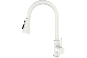 Tondiy Rubinetto da Cucina Bianco Estraibile, con Doccetta a 3 Modalità, Miscelatore Cucina Girevole a 360°, Rubinetti Monocomando per Lavello ad Alta Pressione, Acciaio Inox 304