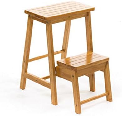 HJHY® Bamboo flower rack, Second floor Portable Folding board High stool Ladder stool Double folding chair Home staircase Shelf shelf primary color Corrosion-resistant, durable