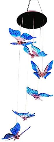 JWTX Solar Light Wind Chime Color Changing LED Solar Light Lamp (25 inches, Blue Butterfly)