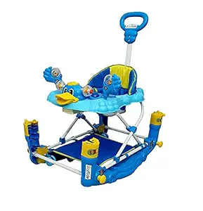 JoyRide RocknRoll 2-in-1 Height-Adjustable Baby Walker and Rocker with Music, Light (Blue)