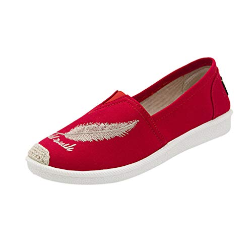 ❤️ Women Fashion Canvas Shoes,Mosstars Ladies Sale Fashion with Embroider Flat Loafers Casual Pure Color Printed with Rubber Sole Soft Suede Lazy Shoes Beige