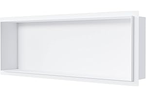 BERNSTEIN Nicho de pared de acero inoxidable NT206010X sin borde - Estante incorporado de 20 x 60 x 10 cm, nicho de pared alicatable con estante de ducha flexible incorporado ideal -blanco