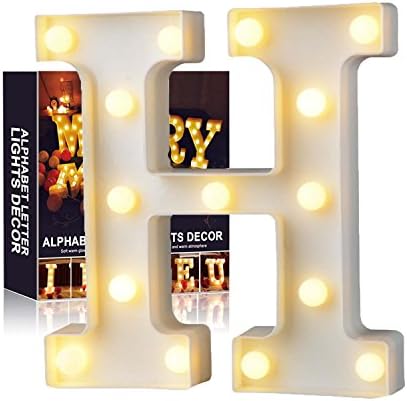 A-Z Alphabet Light White LED Night Lamps Plastic Letter Standing Hanging Lighting for Wedding Party Bedroom Xmas Decoration by Moobom (H)
