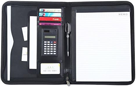 Lederleiter Europa Zippered PU Leather Padfolio Writing portfolio Document Holder Business Case with Calculator