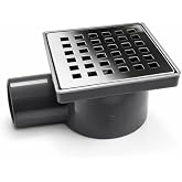 Yer S&uuml;zgeci 10x10 Krom Izgaralı &Ccedil;ekvalfli 50 mm &Ccedil;ıkışlı Paslanmaz Banyo Duş Gideri