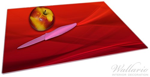 Stilvolle Glasunterlage / Schneidebrett aus Glas, Abstrakte rotes Muster – roter Stoff, Größe 30 x 40 cm, kratzfest, aus Sicherheitsglas - 2