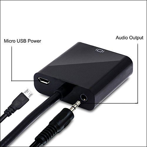 iHarbort HDMI zu VGA Adapter, High Speed 1080P Active HDMI zu VGA Konverter mit Audioausgang und Micro USB Ladekabel (Schwarz) - 4