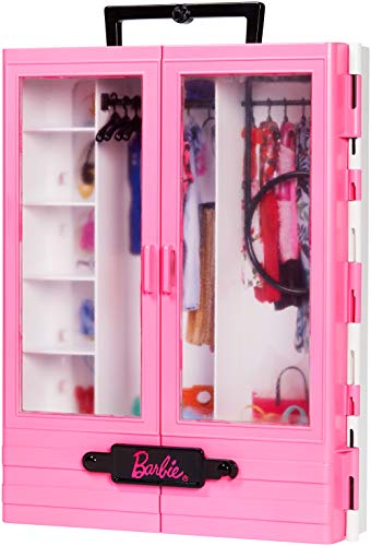 Barbie Fashionistas Le Dressing de Rêve rose à la taille de la poupée, transportable et fourni avec cintres, jouet pour Enfant, GBK11