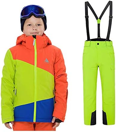 YFCH Kids Winter Outdoor Ski Suit Boys Sports Waterproof Clothing Girls Padded Warm Skiing Jackets with Ski Pants