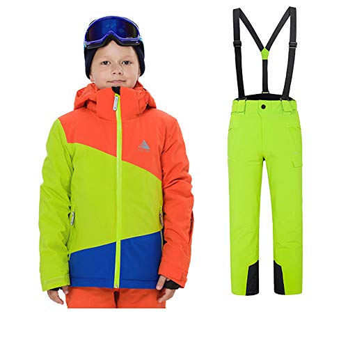YFCH Kids Winter Outdoor Ski Suit Boys Sports Waterproof Clothing Girls Padded Warm Skiing Jackets with Ski Pants